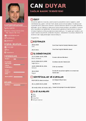 Hasta Bakıcı Cv Örnekleri cv indir